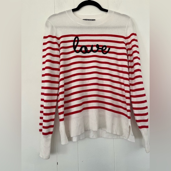 Marled Sweaters - Marled LOVE Sweater Red Stripe White Crewneck Pullover Size Medium